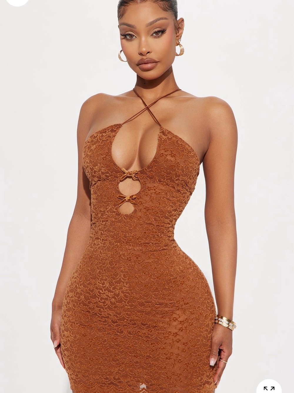 Brand New | Lace Halter Bodycon Dress in Rich Brown